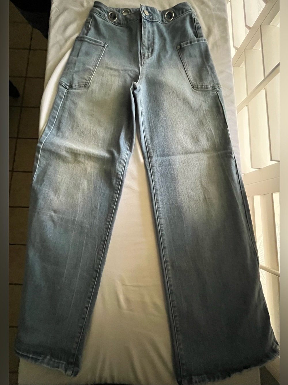 Flamingal women's denim wide leg stretch size small